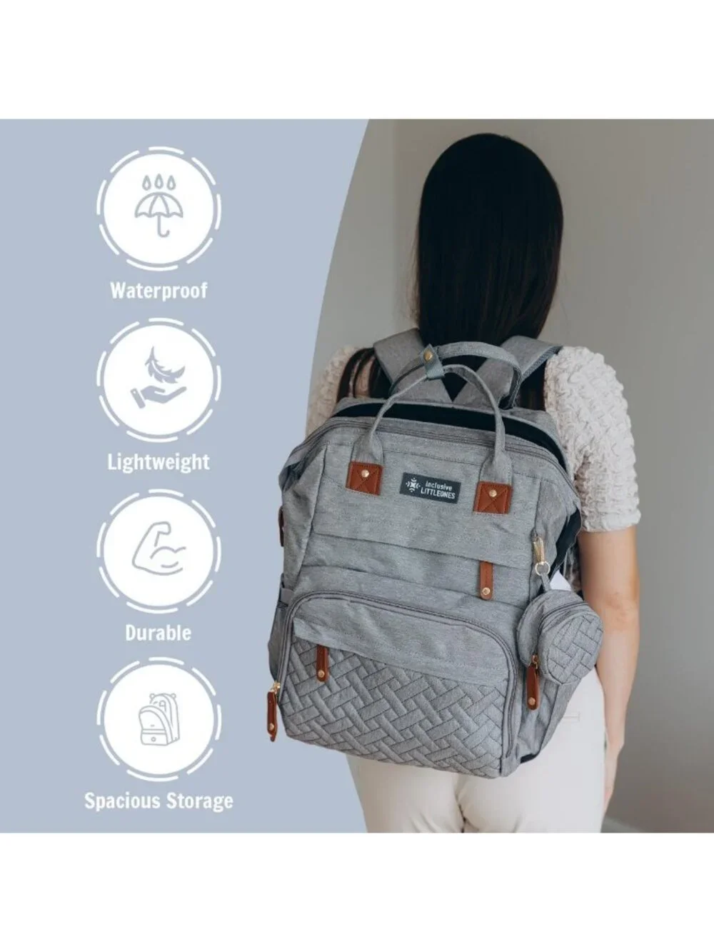 Multifunctional Diaper Bag with Changing Station, Stroller Straps & Pacifier
